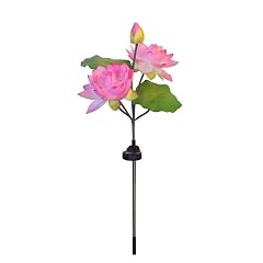 MIOBER Solar Lights Outdoor Garden Solar Lotus Flower Lights Garden with 3 Brighter Pink Lotus Solar Lotus Flower