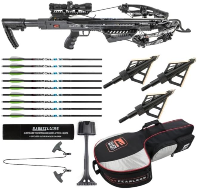 Killer Instinct Burner 415 FPS Crossbow Package (Gray Camo) with Crossbows Slayer Crossbow Case, 20-Inch Crossbow Bolts (6-Pack) and 100-Grain Hunting Broadheads (3-Pack) Bundle (4 Items) Killer Instinct Burner 415 FPS Crossbow Package (Gray Camo) with Crossbows Slayer Crossbow Case, 20-Inch Crossbow Bolts (6-Pack) and 100-Grain Hunting Broadheads (3-Pack) Bundle (4 Items)