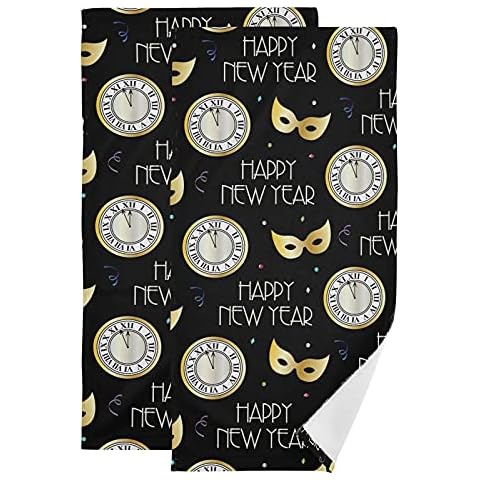 GRTARANY Hand Towel 2pack Happy New Year Clock 28x14.5 inch Ultra Soft Highly Absorbent Bath Towel Kitchen Dish Guest Towel Home Bathroom Decor Cover