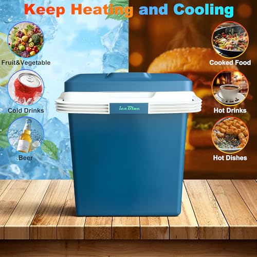 Image of Electric Cooler, 26 Liter Mini Fridge with Automatic Locking Handle (Blue) | Large Capacity Car Refrigerator, Dual Use Portable Car Fridge for Travel, Outdoor, Camping, Gift