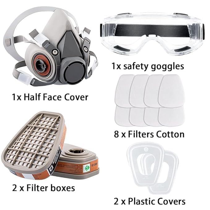 RIMDIXA Reusable Face Cover Set with Glasses for Gas, Painting, Dust, Machine Polishing, Organic Vapors with Filter Cotton, Staining,Car Spraying,Sanding &Cutting, DIY and Other Work Protection RIMDIXA Reusable Face Cover Set with Glasses for Gas, Painting, Dust, Machine Polishing, Organic Vapors with Filter Cotton, Staining,Car Spraying,Sanding &Cutting, DIY and Other Work Protection