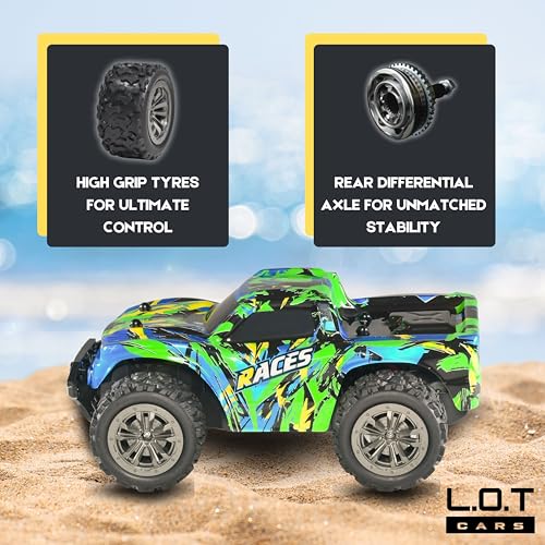 Image of Bumble Remote Control Car | 25Kmph, 2.4Ghz | Rc Car, Remote Car, Rc Cars, Differential Axle Control, Durable PVC Shell, Long Range Remote, Boost Mode, Dune Racer (Green)