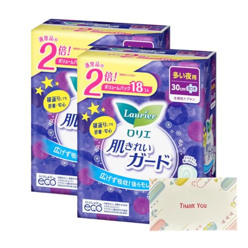 花王 ロリエ 肌きれいガード ボリュームパック 多い夜用 羽つき 18コ入 2個セット ナプキン +Kunutonnオリジナルロゴ入りeおまけ付