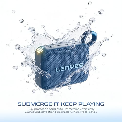 Image of Lenyes S213 Bluetooth Pocket Speaker, 6W, IPX7 Waterproof, Deep Bass, 5Hr Playtime, TWS Stereo, Bluetooth 5.0, TF Card, Carry Strap, Compact and Lightweight, Blue