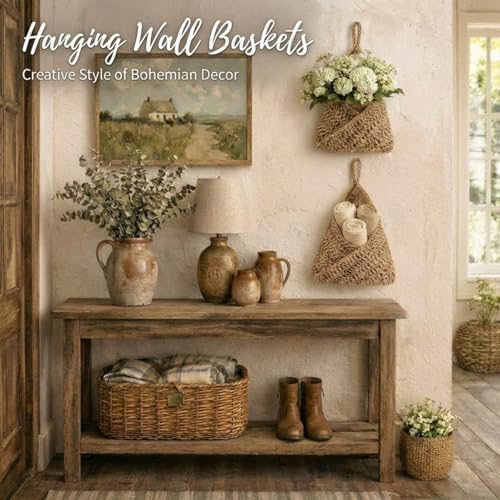 Image of Honeydak 3 Hanging Baskets, Linen, Triangle, Jute