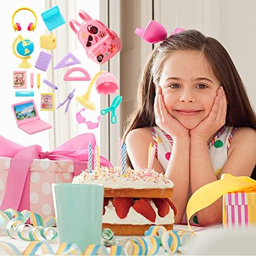 19Pcs Study Set for 11.5inch Dolls, Doll Accessories with 19Pcs Study Set Including Laptop Ruler Pencils for Girls Birthday Gifts