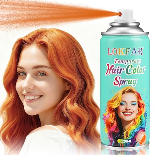 Orange Hair Spray Temporary Hair Color Spray for Women Men, Washable Temporary Copper Orange Hair Dye Paint Wax Hairspray for Halloween Cosplay Festival Party Costume Makeup, 4.06 oz