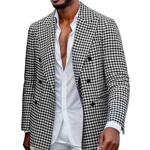 Men's Suit Jacket, Houndstooth Slim fit Fashionable Casual Jacket, Lapel Double Breasted Suit Party Tuxedo Coat