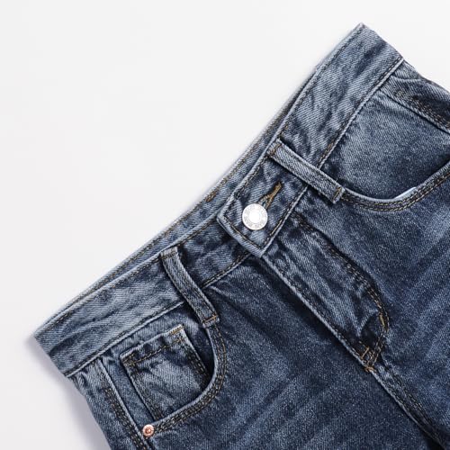 Girls' Ripped Jeans Hot Stamping Mid Waist Denim Loose Wide Leg Fashionable Jeans 3-16 Years3