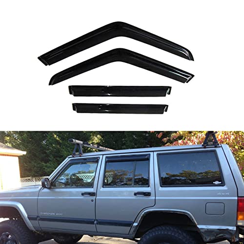D&O Motor 4pcs Front+Rear Smoke Sun/Rain Guard Outside Mount Tape-On Window Visors fits for 1984-2001 Cherokee 4-Door by D&O MOTOR - Used condition - US$14.19