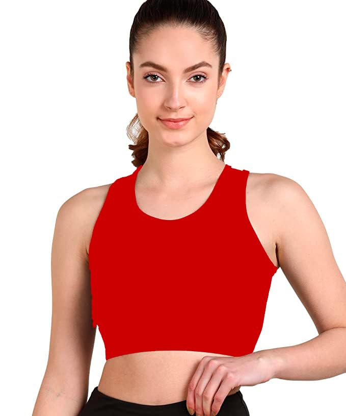 Seamless Non-Padded Slip On Sports Bra Low Impact Workout Swimming wear Crop top Activewear Sports Bra (L, RED)-picture-40