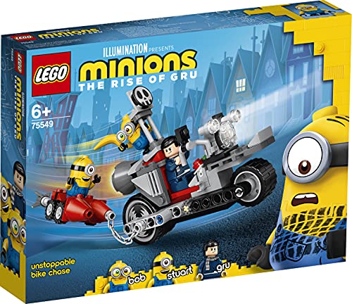 Image of LEGO 75549 Minions Unstoppable Bike Chase Construction Toy with Gru, Bob and Stuart Minion, Movie Gift Idea for Girls and Boys Ages 6 and Up
