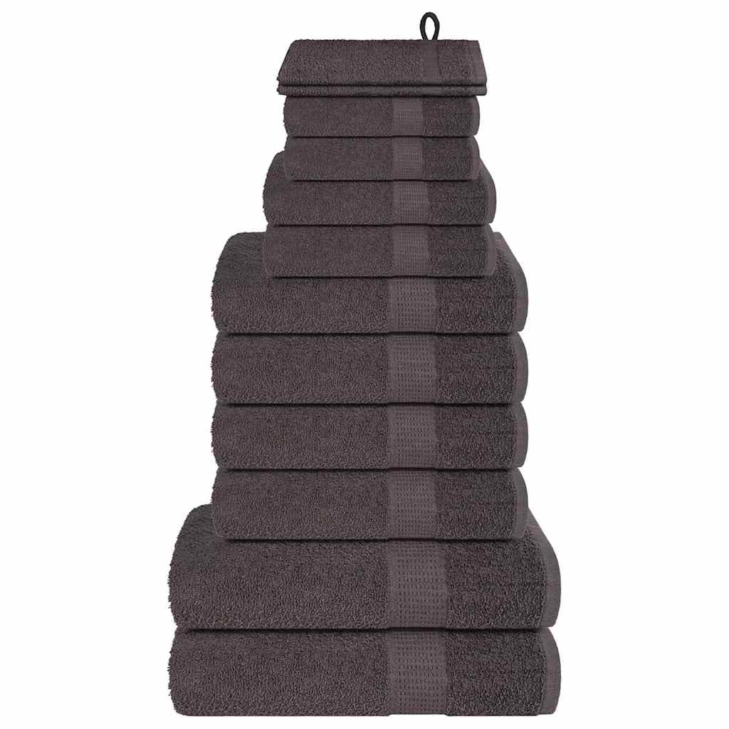 12-tlg. Handtuch-Set FROGN Anthrazit aus 100% Baumwolle 360 g/m² mit Schlaufe saugstark weich schnelltrocknend für Badezimmer Sauna Wellness Sport Camping