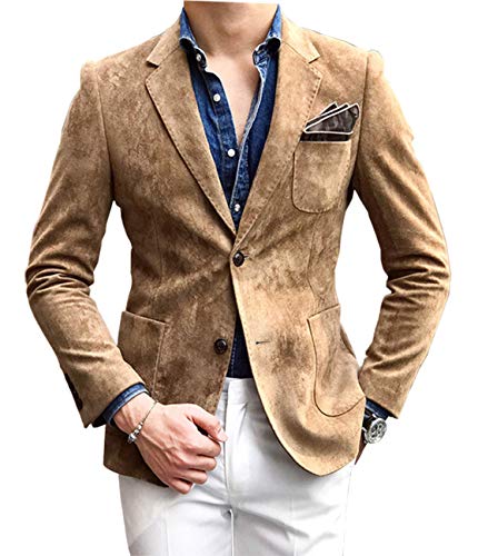 Mens Blazer Notch Lapel Suede Wear Coat Formal Single Breasted Thin Jacket