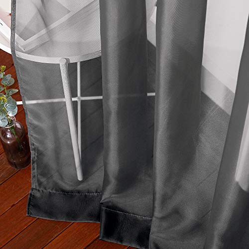 Image of NICETOWN Black Sheer Curtains 90 inches Long, Grommet Voile Textured Hazy Sheer Window Treatments Privacy with Light Filtering for Halloween, W54 x L90, 2 Panels
