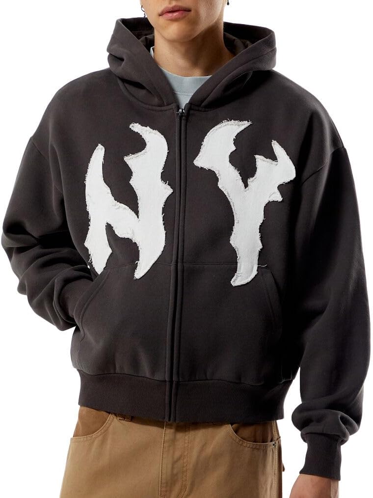 PacSun Men's NY Raw Applique Full Zip Up Hoodie