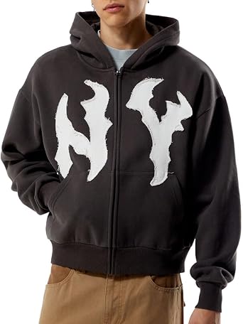 PacSun Mens NY Raw Applique Full Zip Up Hoodie