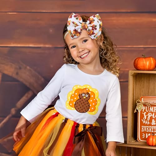 YanJie Hairband, Thanksgiving Baby Girl Headband with Turkey Printed Bows, Handmade Hair Accessories for Infant Toddlers Kids, One Size Fits All, 2 Count