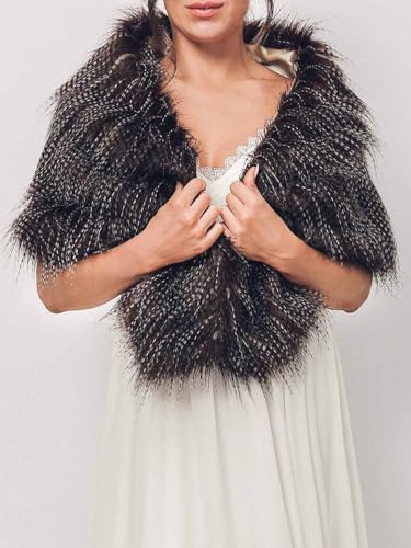 EASEDAILY Wedding Fur Shawls and Wraps Bridal Stole Faux Bride Fur Scarf Shrug with Brooch for Women and Bridesmaid2