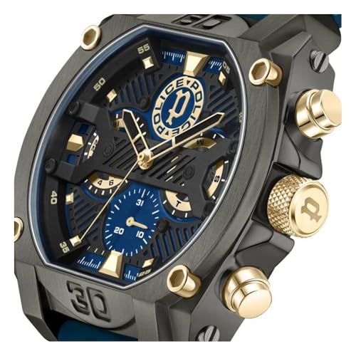 Image of Police Blue Dial Multifunction Silicone Strap Watch for Men