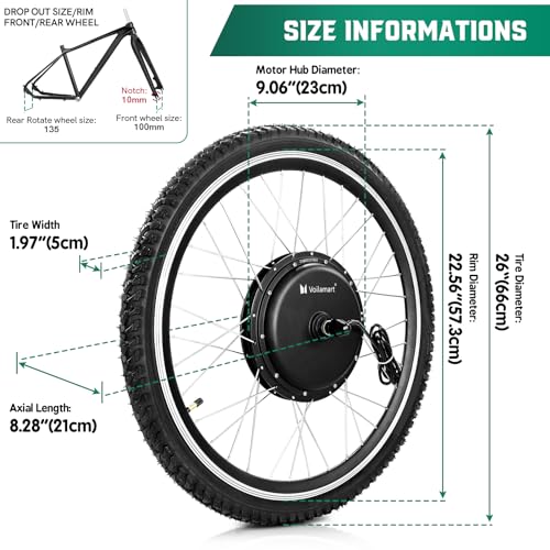 Voilamart Electric Bike Conversion Kit 26" Rear Wheel 48V 1000W Ebike Conversion Kit Cycling Hub Motor with Intelligent Controller for Road Bike