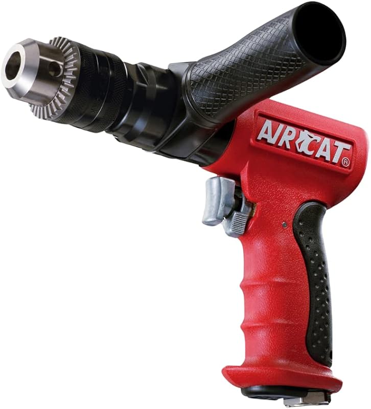 AIRCAT 4450 .60 HP 1/2" Reversible Composite Drill, Side Handle, 400 RPM | Reversible .60 HP Motor with Keyed Chuck for Added Torque, Superior-Grade Steel Planetary Gear for Longer Life