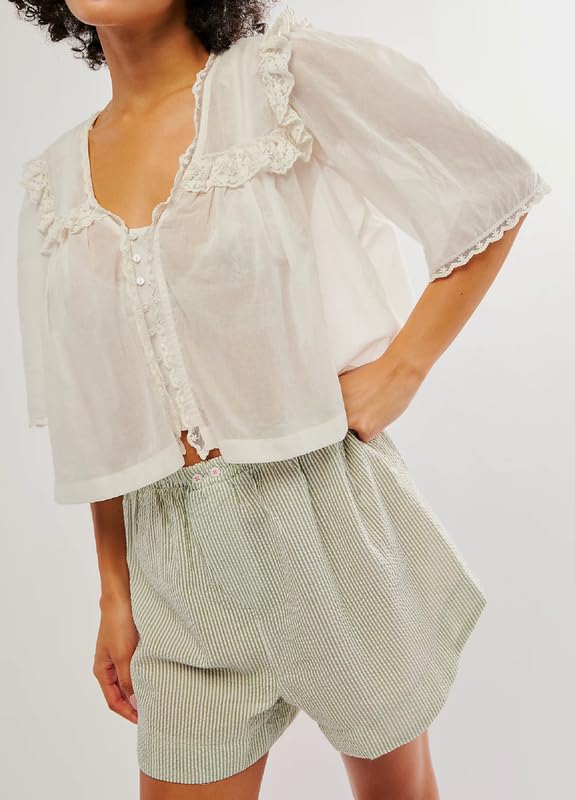 Women Y2K See Through Peplum Shirt Ruffle Lace Trim Buttons Tops Short Sleeve Doll Collar Babydoll Blouse Streetwear2