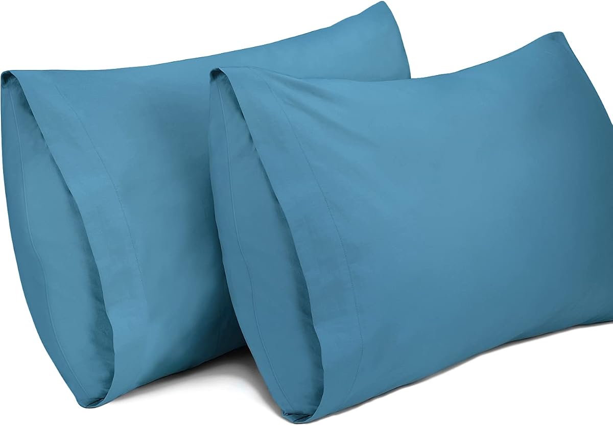 Paquete de 2 fundas de almohada, fundas de almohada transpirables 100% algodón, tamaño estándar de 20 "X 26", azul