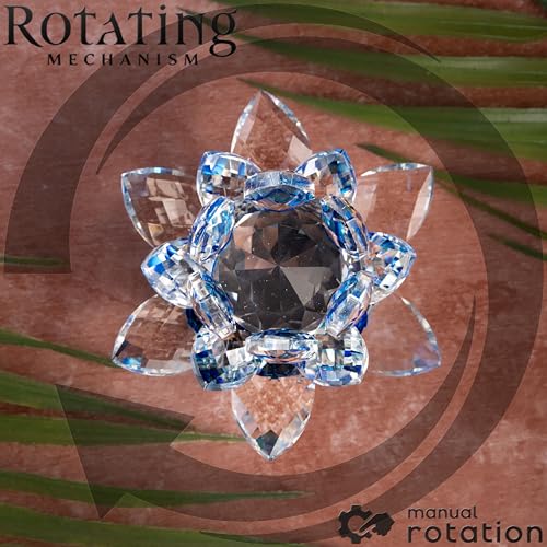 Image of FengShui Crystal Lotus Flower Showpiece & Paper Weight | Vastu Decor for Home & Office | Desk Decoration | Feng Shui Items for Good Luck, Home Decor & Gifting | Blue (Small-8.5 x 5.5 CM)
