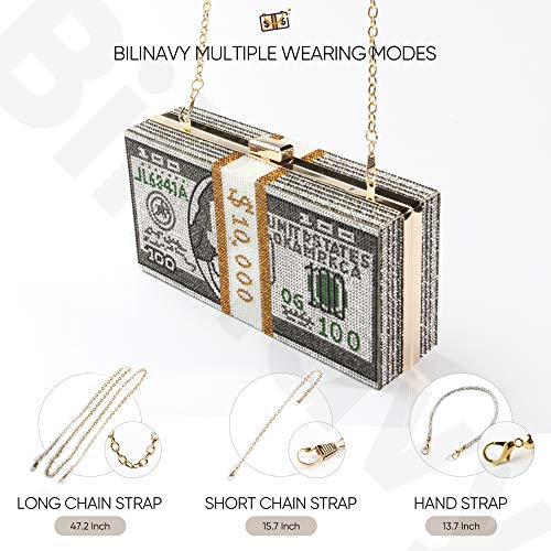 Money Clutch Purses for Women, Stack of Cash Dollars Crystal Clutch Purses - Image 4