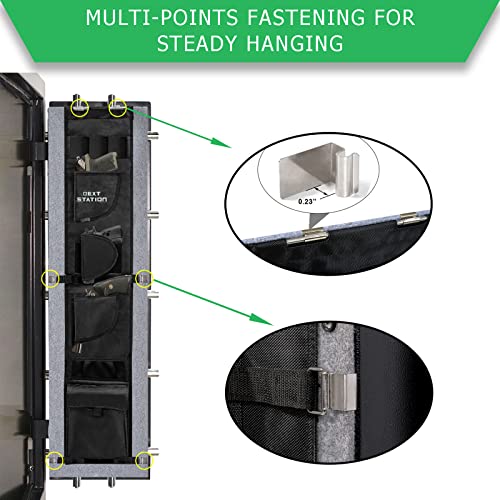 NEXT STATION Gun Safe Door Organizer,Safe Door Panel Organizer with Pistol Holsters Document Pouch Adjustable Width Fit Back Panel from 9 to 14 inches, Gun Safe Accessories Storage (8.5W*45.5H inch)