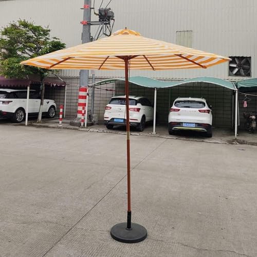9 Ft Yellow Striped Patio Umbrella - Outdoor Market Table Shade, Garden Parasol with Solid Wooden Pole, Perfect for Balcony & Backyard Sun Protection
