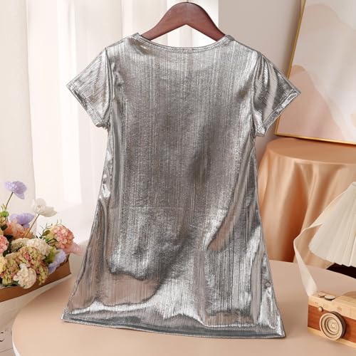 Girls Metallic Party Dress Kids Glossy Shiny Swing Prom Dress2