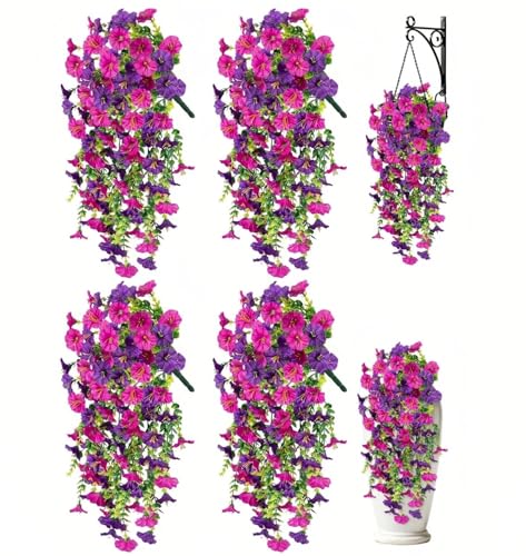 LuckyEra Artificial Hanging Flowers for Outdoors 4PCS Fake Morning Glory
