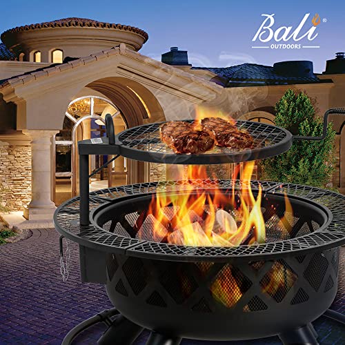 Bali Outdoors Wood Burning Fire Pit, 32 Inch Outdoor Backyard Patio Fire Pit With 18.7 Inch Cooking Grill Grate, Black #TOP3