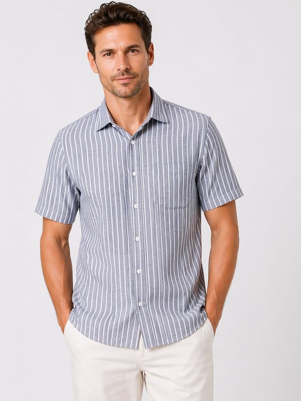 Image of MARK & ALBERT Half Sleeves Regular Fit Formal Shirt for Men Grey