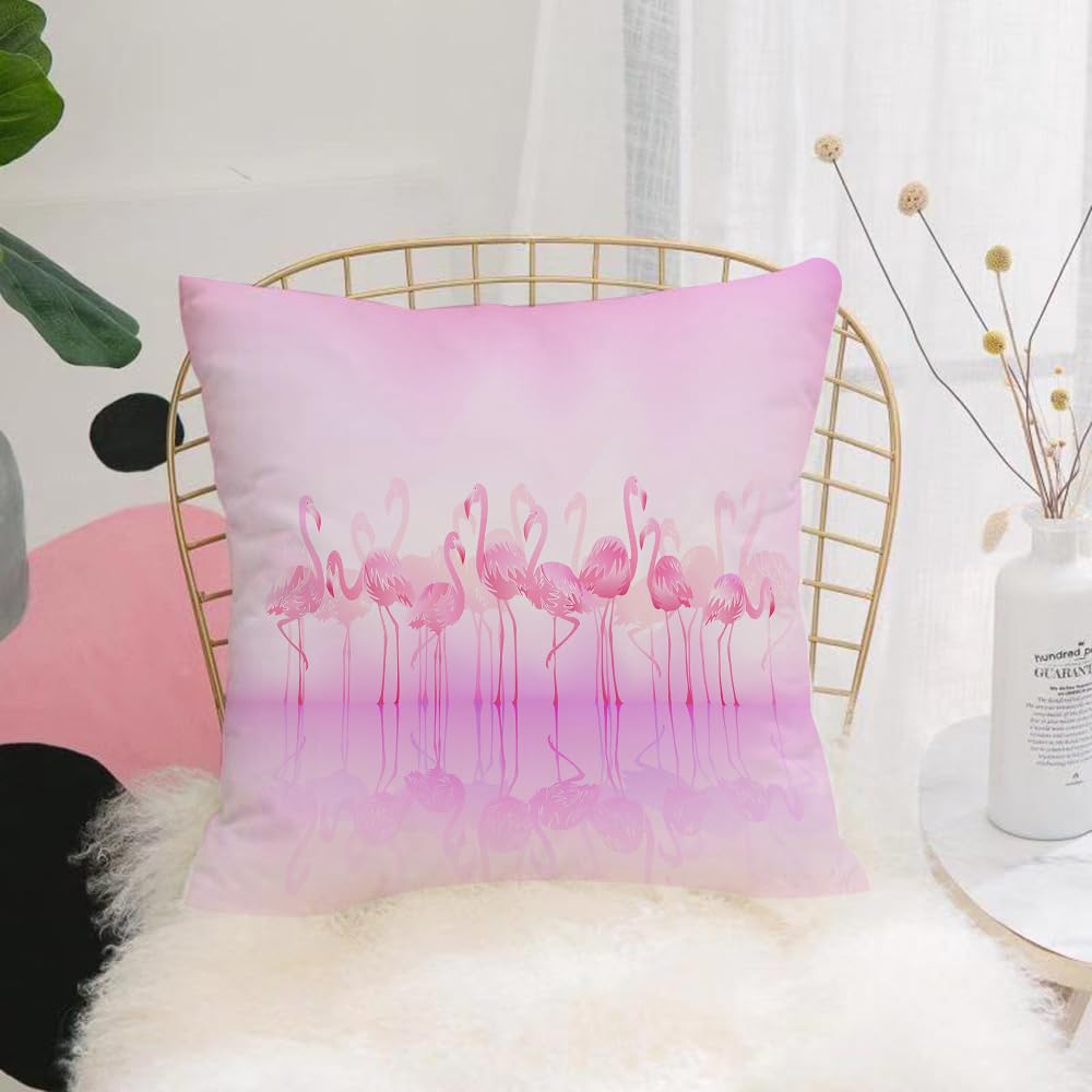 HYMSXW Cushion Cover,Throw Pillow Case Home Decorative for Living Room Bedroom Sofa Chair 20X20 Inch,Flamingo, flock of Caribbean flamingos over lake and birds abstract dreamy refl,Pillowcase 50X50cm