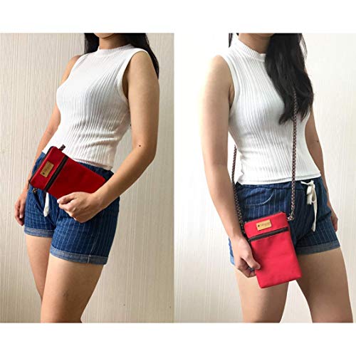 Image of Taianda Dual Zipper Women Cell Phone Crossbody Pouch Bag (Red)