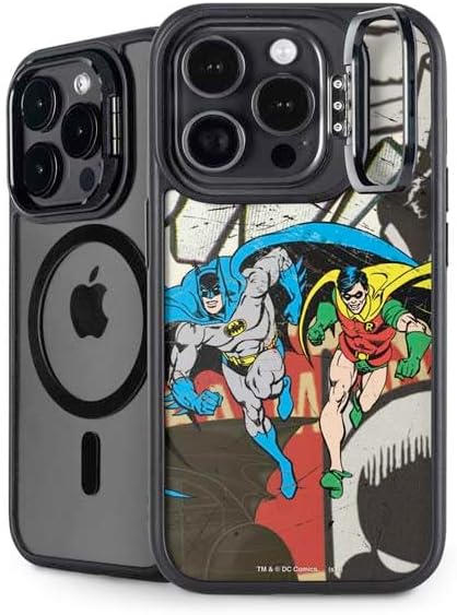 Skinit Kickstand Phone Case Compatible with iPhone 15 Pro Max - Officially Licensed DC Comics Batman and Robin Vintage Action Pose Design