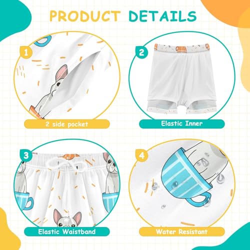 Cute Bulldogs Teacups Boys Swim Trunks with Compression Liner Quick Dry Bathing Bottom Kids Beach Shorts4