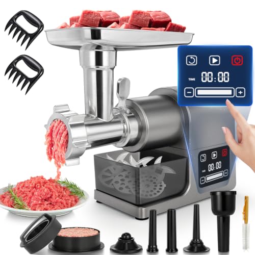 Commercial Electric Meat Grinder,3800W Pure Copper Motor,6 LBS/Min for Meat,Kubbe, Sausage,3 Sets 304 Blade & Plate,#10 Size Touchscreen Heavy Duty Meat Grinders for Home Use&Restaurant (GRAY)