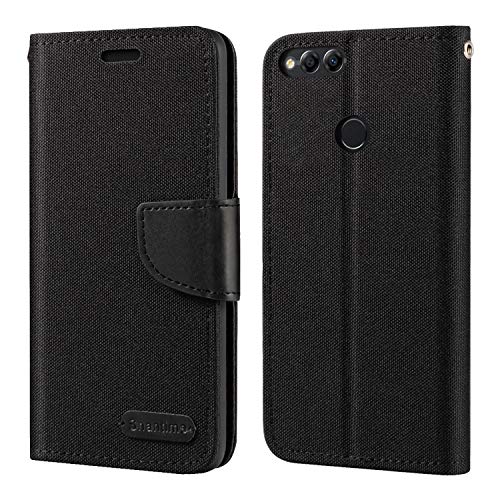 Shantime Huawei Honor 7X Case, Oxford Leather Wallet Case with Soft TPU Back Cover Magnet Flip Case for Huawei Honor 7X, Black