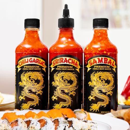 Image of Underwood Ranches Hot Sauce Variety Pack, Gift Set Includes Sambal, Chili Garlic & Sriracha Flavor Hot Sauces for Eggs, Pizza, Mexican Dishes, and More - Gourmet Spicy Food Gifts for Women & Men - Great for Birthday Gifts