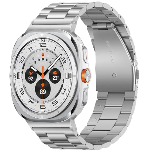 Image of Anlinser No Gap Bands Compatible with Samsung Galaxy Watch Ultra 7 /6 /5 /4 /FE Band 44mm 40mm /Watch 6 Classic Band 47mm 43mm /Watch 5 Pro 45mm /Watch 4 Classic, 20mm 22mm Metal Strap for Women Men
