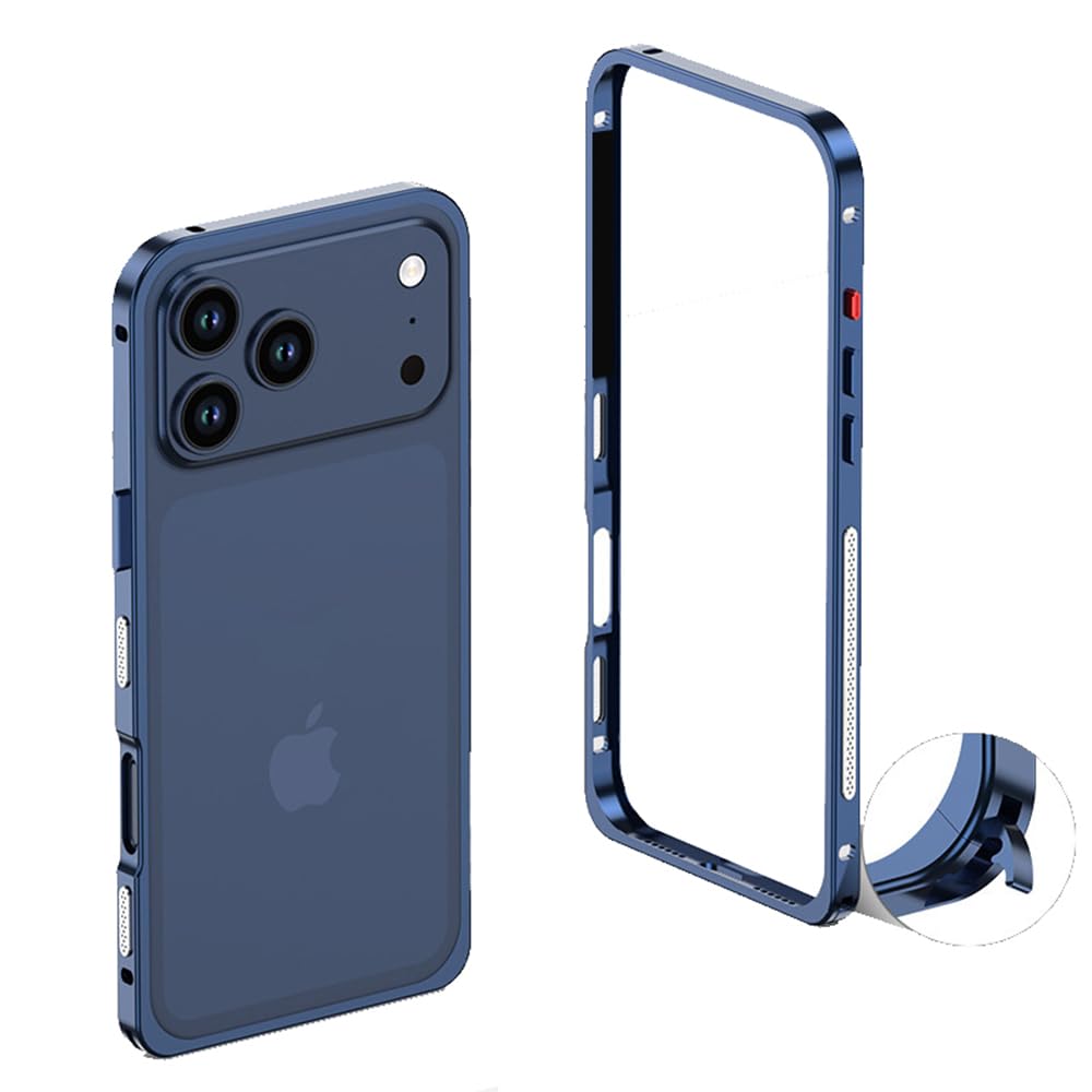 Coque de protection antichoc pour iPhone 17 Pro Max, cadre en alliage d'aluminium aéronautique résistant aux chocs, pas de coque arrière, dissipation de la chaleur (bleu)
