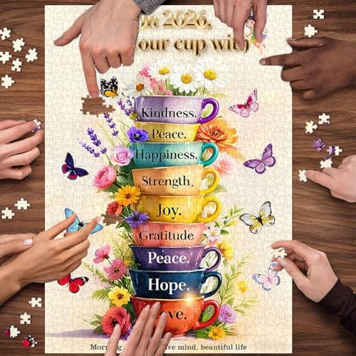 PICKFORU Rompecabezas Cup of Wise Sayings 1000 Piezas, Rompecabezas en Forma de Tazas de Flores para Adultos, Mariposa, Rompecabezas Desafiante y Único miniatura 3