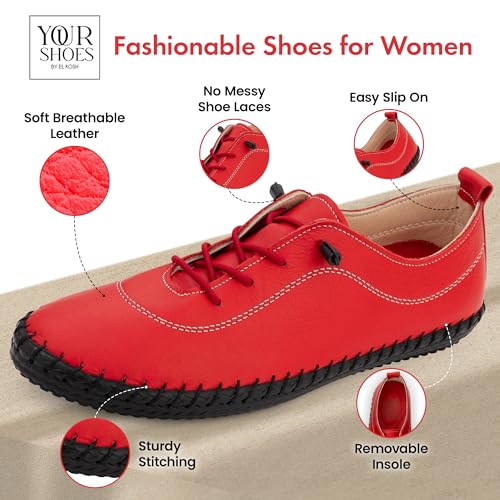 Women’s Fashion Sneakers - Light and Comfortable Leather Flat Sneakers for Everyday Use - Breathable Tennis Shoes with Soft Insoles2