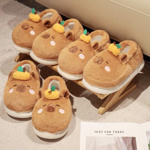 Capybara Slippers Cute House Slippers for Woman with 5 Key Chain Fuzzy Comfort Wear Slip On Bedroom Shoes Warm Wrap Heels Non Slip Chunky Sole Kawaii Animals Christmas Holiday Capybara's Lovers' Gifts3