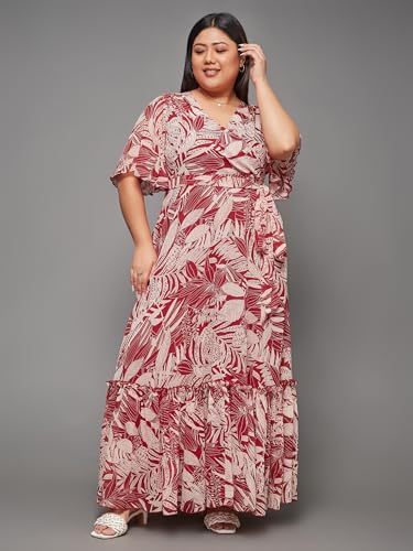 Image of Miss Chase A+ Women's Bohemian V-Neck Flutter Sleeve Chiffon Relaxed Fit Wrap Maxi Dress