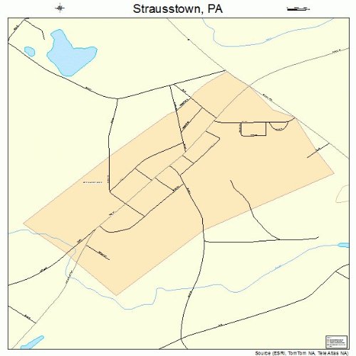 Large Street & Road Map of Strausstown, Pennsylvania PA Printed